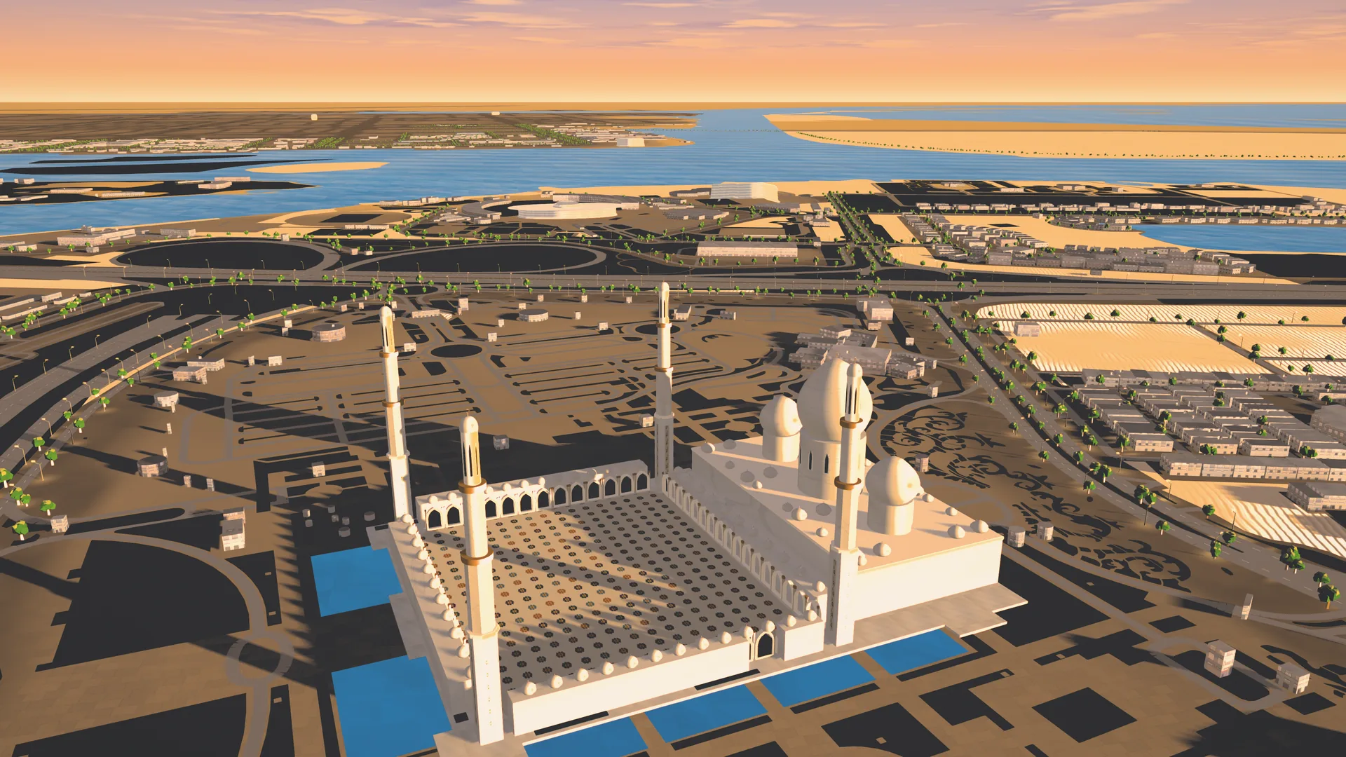Sheikh Zayed Grand Mosque at sunset