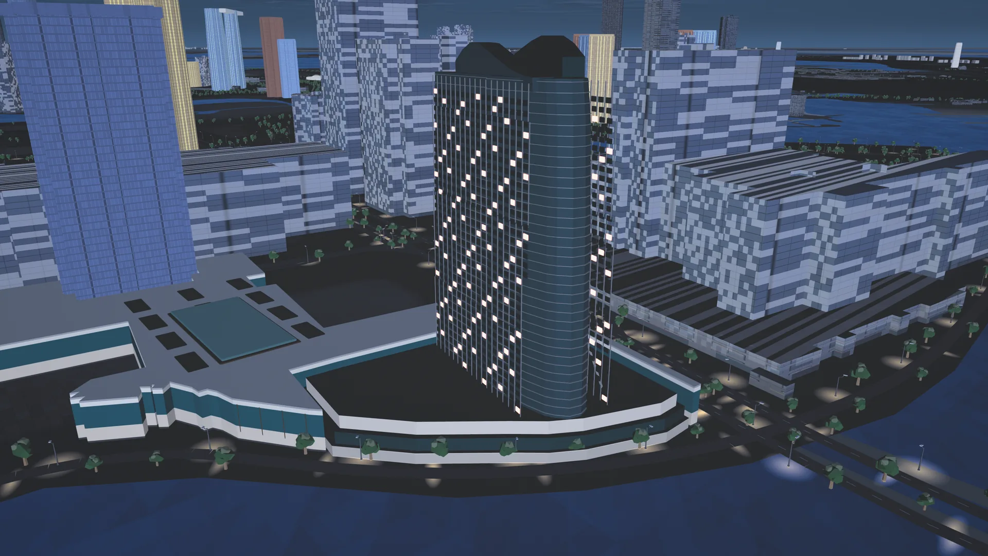 Rosewood Abu Dhabi illuminated at night