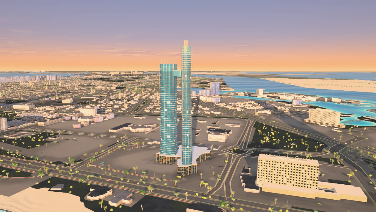 Nation Towers at sunset